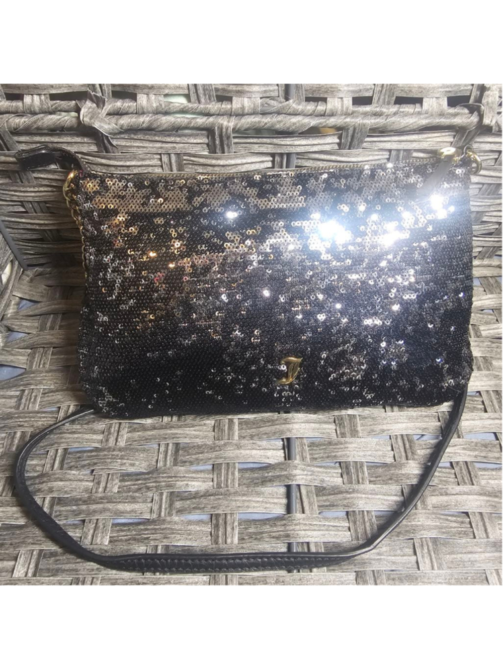 Juicy Couture Black & Gold Sequin Crossbody Bag